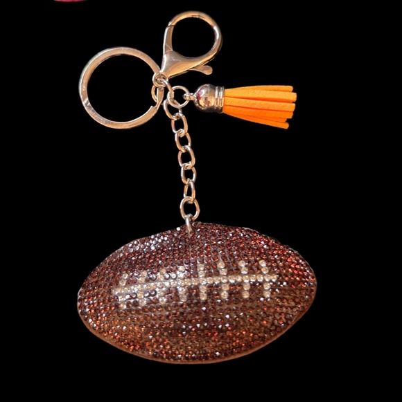 Sparkly Miami Dolphins Football Bag Charm/ Keychain with Orange Tassel - Picture 3 of 3